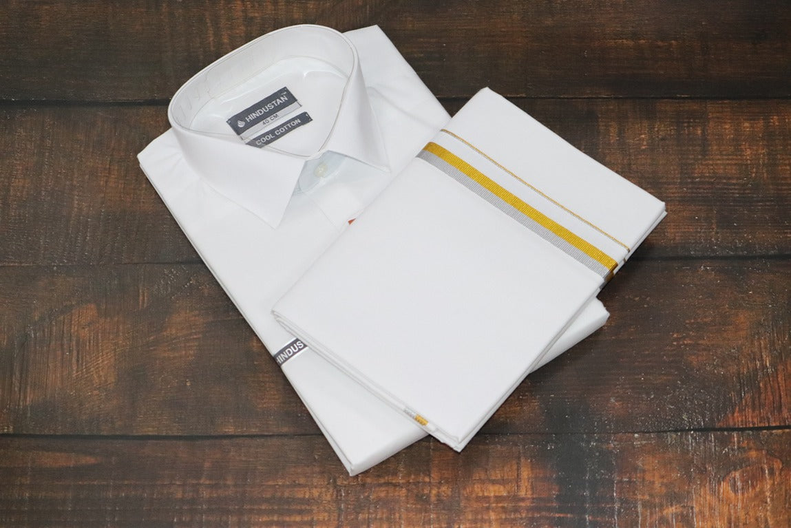 White Shirt + 30k Grand Half&Half Dhoti Combo Set