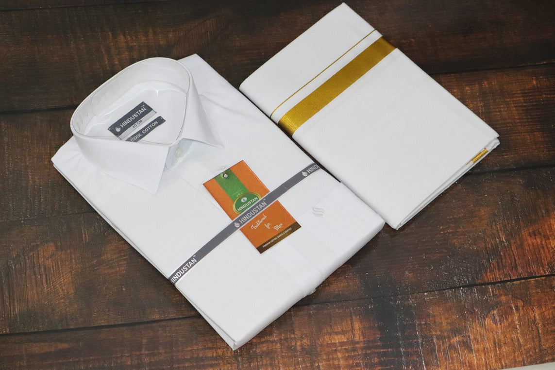 White Shirt + 40k Jarigai Dhoti Combo Set