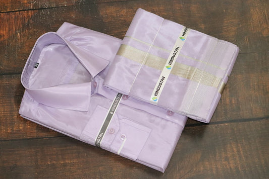 Artsilk Ultra Violet Shirt + Violet Dhoti with 50k Silver Border Set