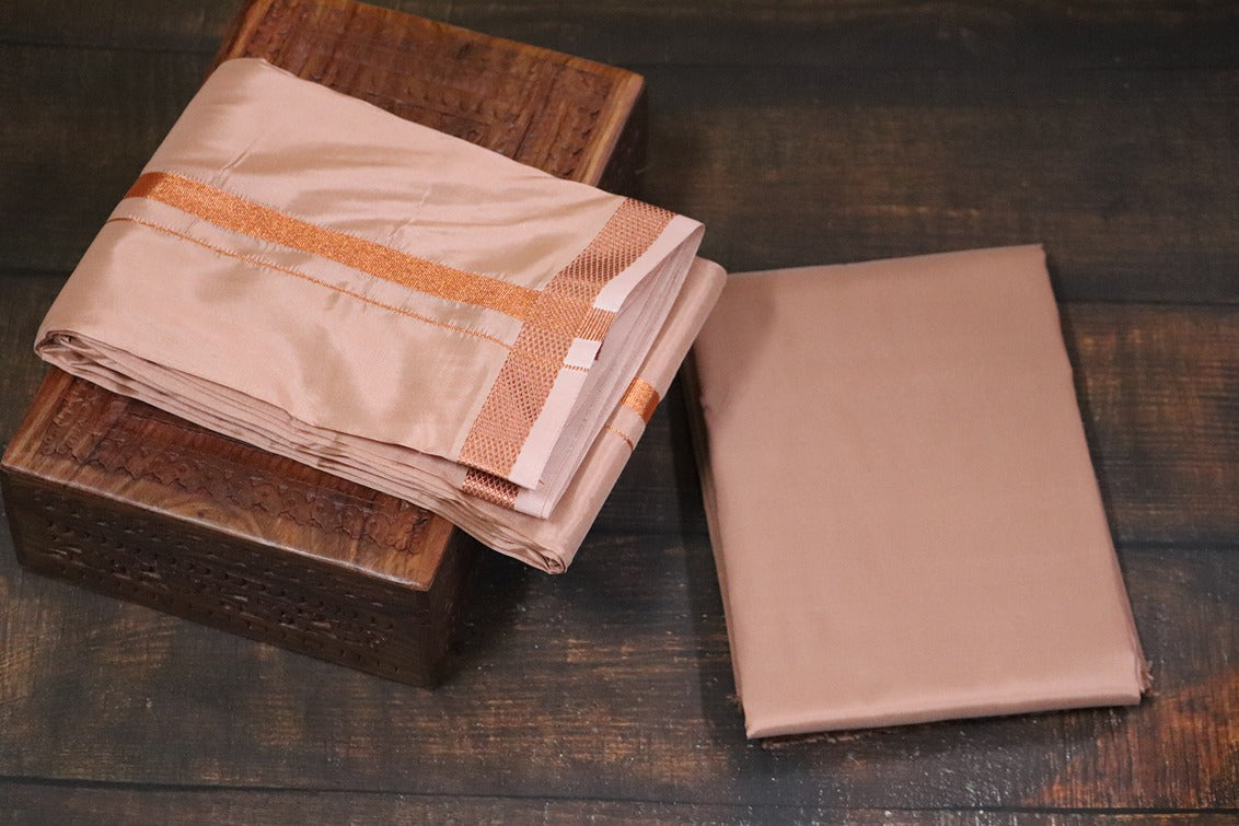 Artsilk Copper Combo Set(Shirt Fabric+Dhoti) with 50k Copper Border