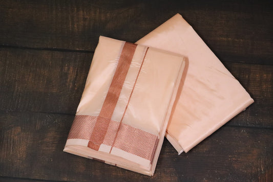 Artsilk Coral Combo Set (Shirt Fabric+Dhoti) with 100k Copper Border