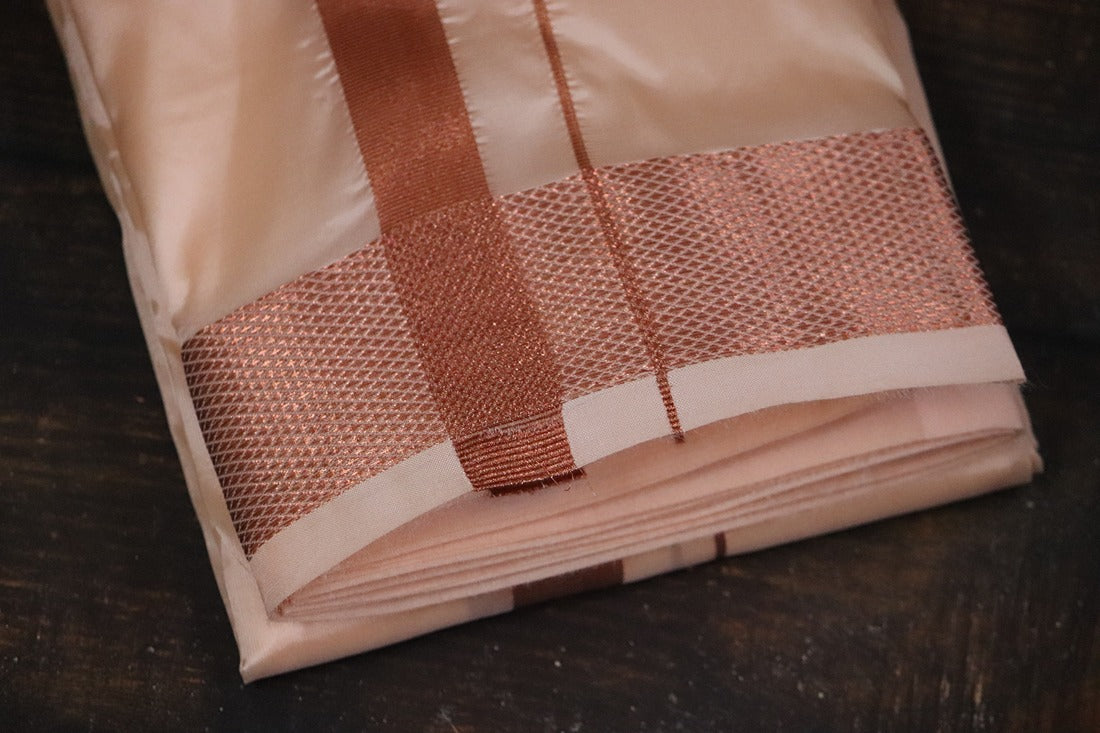 Artsilk Coral Combo Set (Shirt Fabric+Dhoti) with 100k Copper Border
