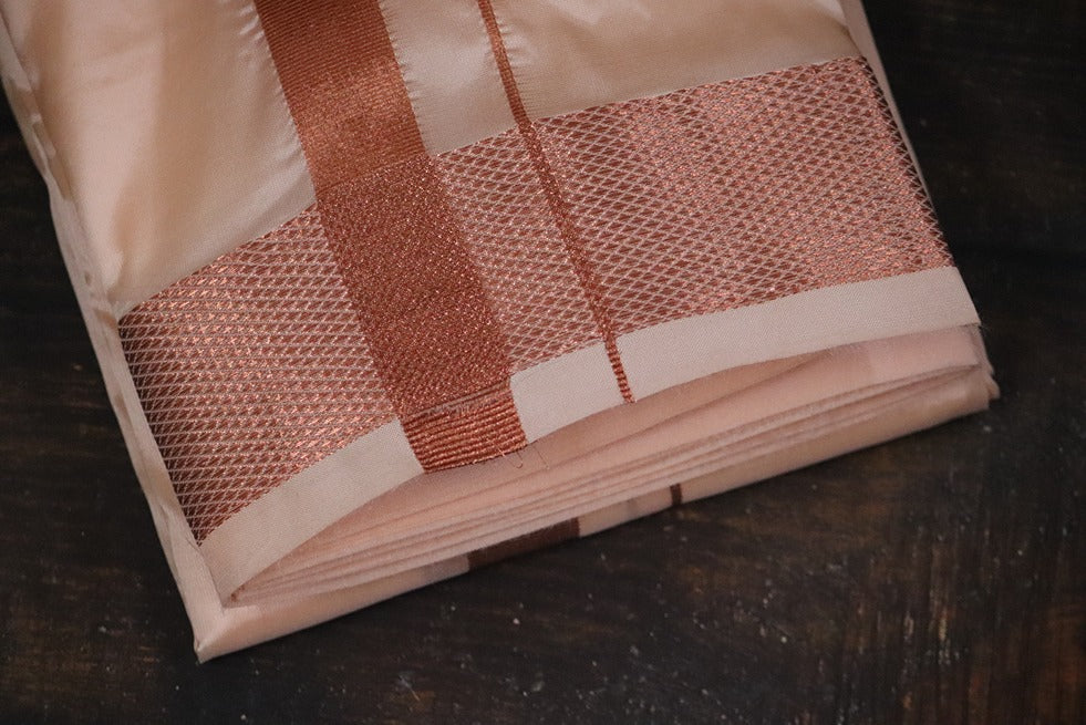 Artsilk Coral Combo Set (Shirt Fabric+Dhoti) with 100k Copper Border
