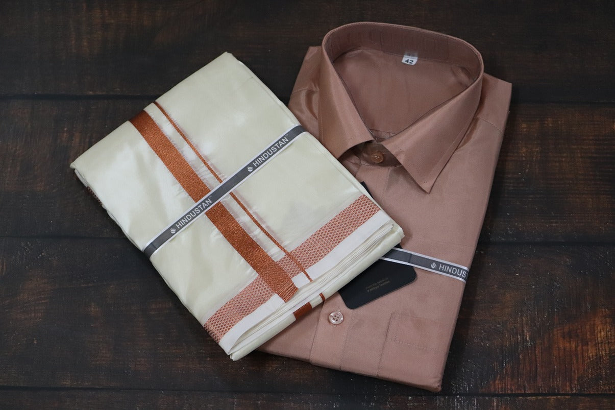 Artsilk Copper Shirt + Cream Dhoti with 50k Copper