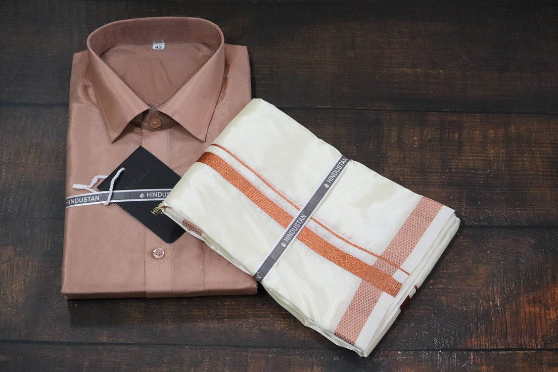 Artsilk Copper Shirt + Cream Dhoti with 50k Copper