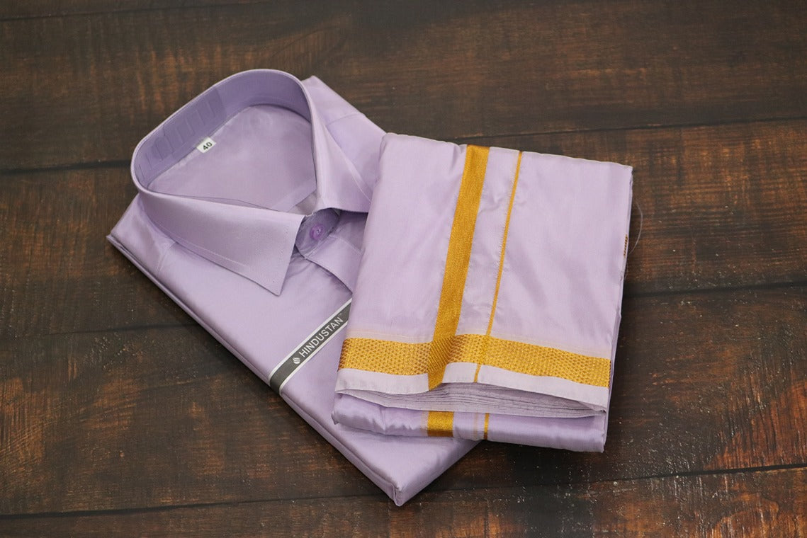 Artsilk Ultra Violet Shirt + Dhoti with 50k Border