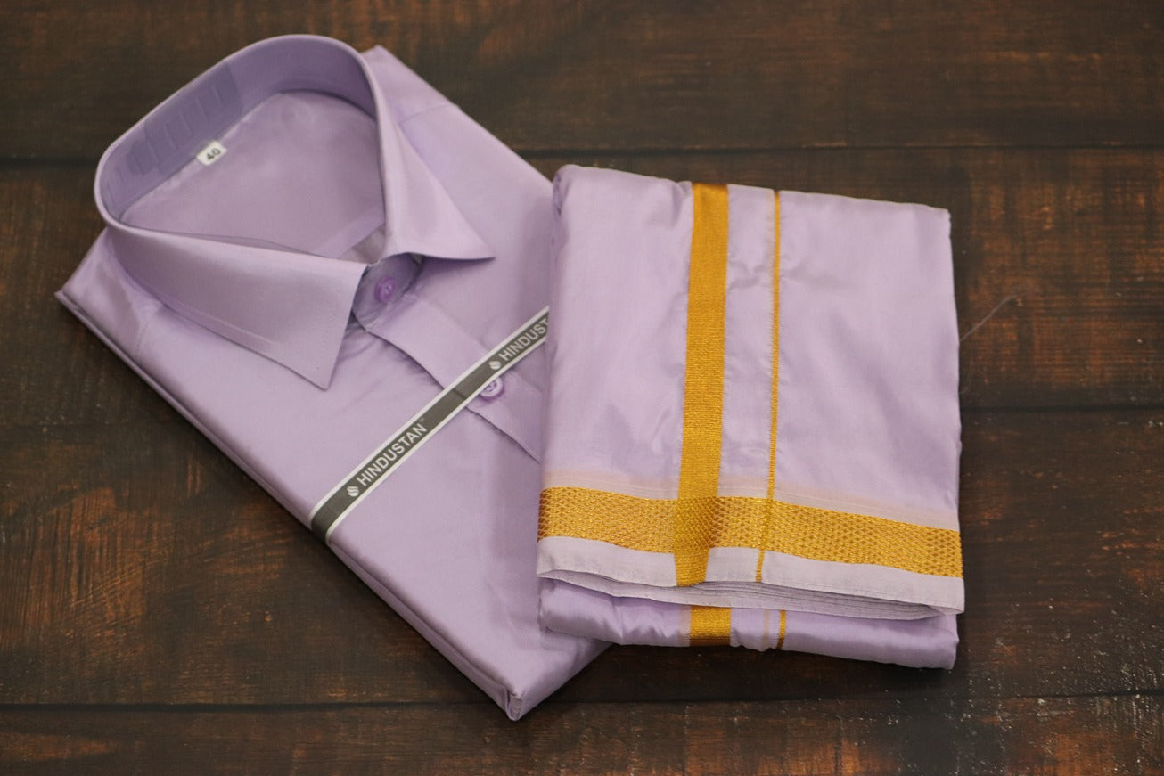 Artsilk Ultra Violet Shirt + Dhoti with 50k Border