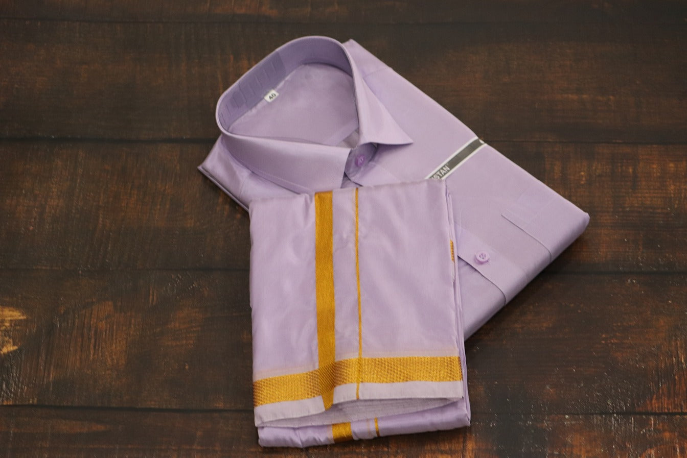 Artsilk Ultra Violet Shirt + Dhoti with 50k Border