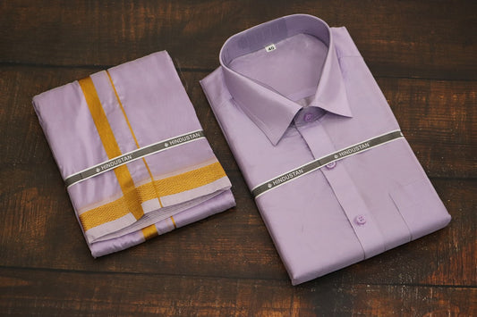 Artsilk Ultra Violet Shirt + Dhoti with 50k Border
