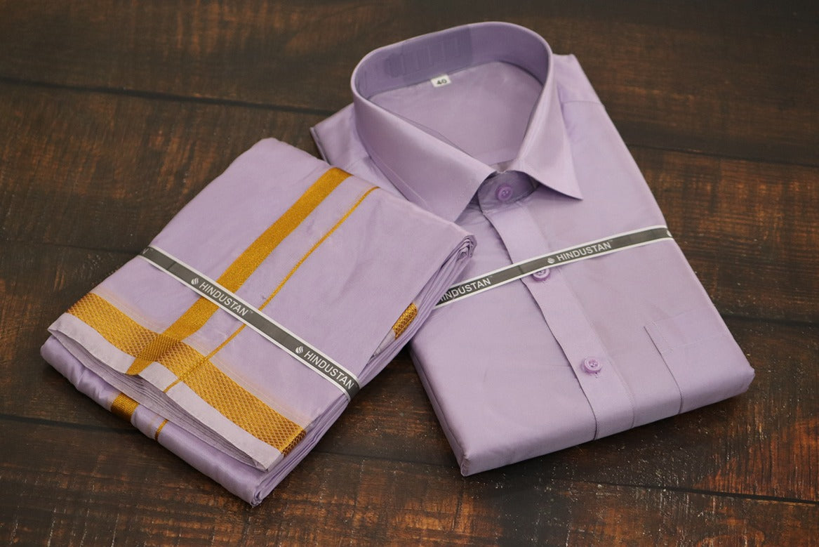 Artsilk Ultra Violet Shirt + Dhoti with 50k Border