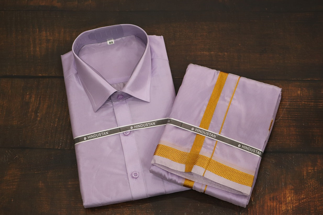 Artsilk Ultra Violet Shirt + Dhoti with 50k Border
