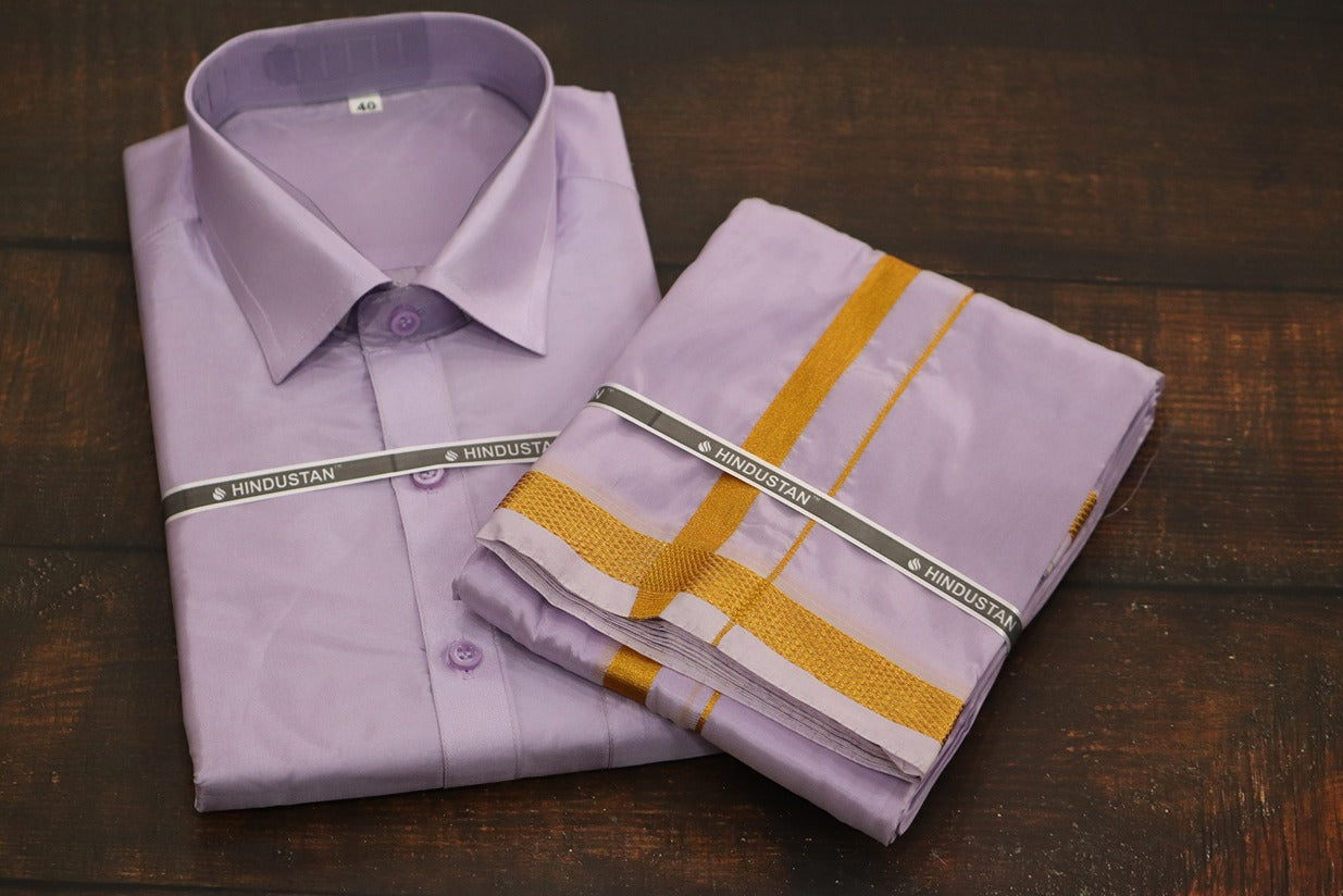 Artsilk Ultra Violet Shirt + Dhoti with 50k Border