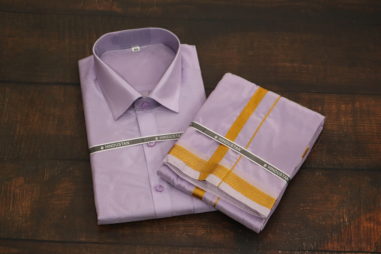 Artsilk Ultra Violet Shirt + Dhoti with 50k Border