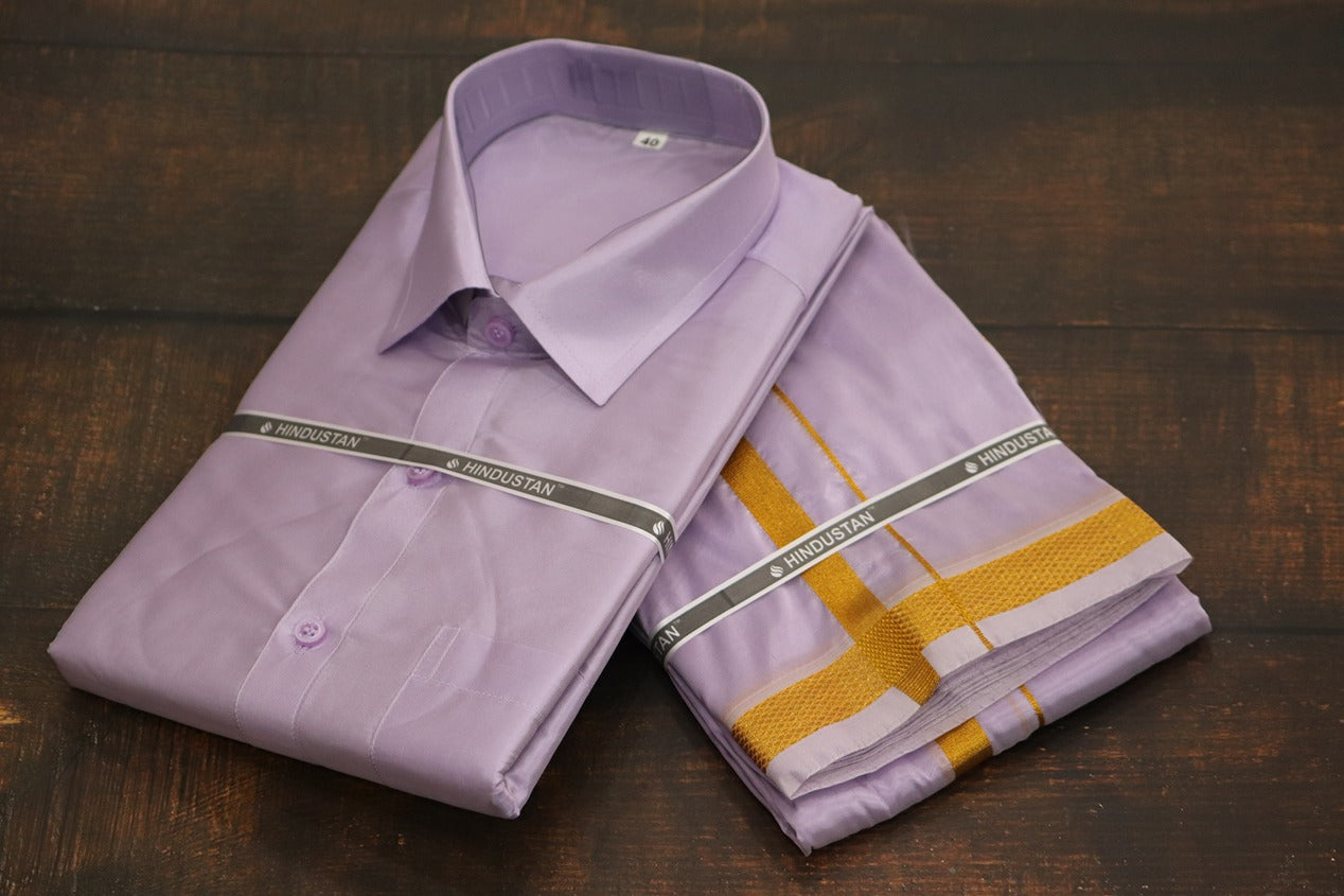 Artsilk Ultra Violet Shirt + Dhoti with 50k Border