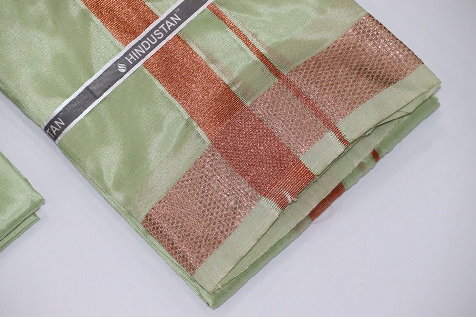Artsilk Crystal Green Shirt Fabric + Dhoti with 80k Copper Border