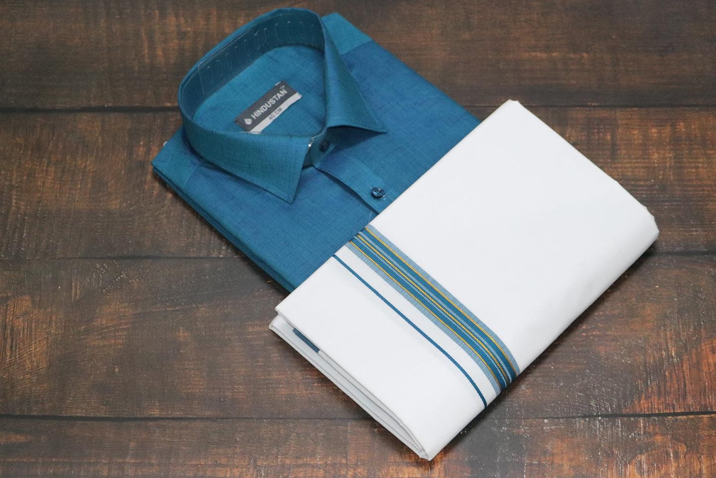 Matching Shirt & Dhoti Combo Set ( PEACOCK BLUE - C4)