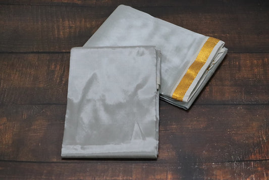 Artsilk Shadow Cement Combo Set (Shirt Fabric+Dhoti) with Gold Border