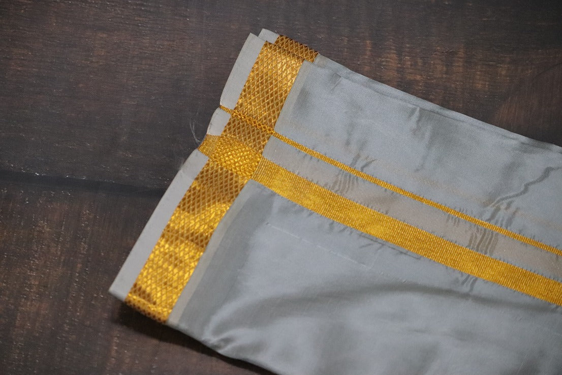 Artsilk Shadow Cement Combo Set (Shirt Fabric+Dhoti) with Gold Border