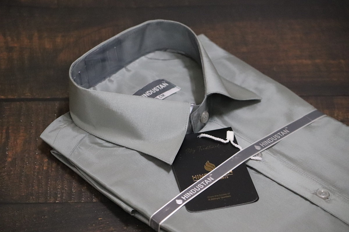 Artsilk Steel Grey Shirt + Grey Dhoti with 100k Copper Border