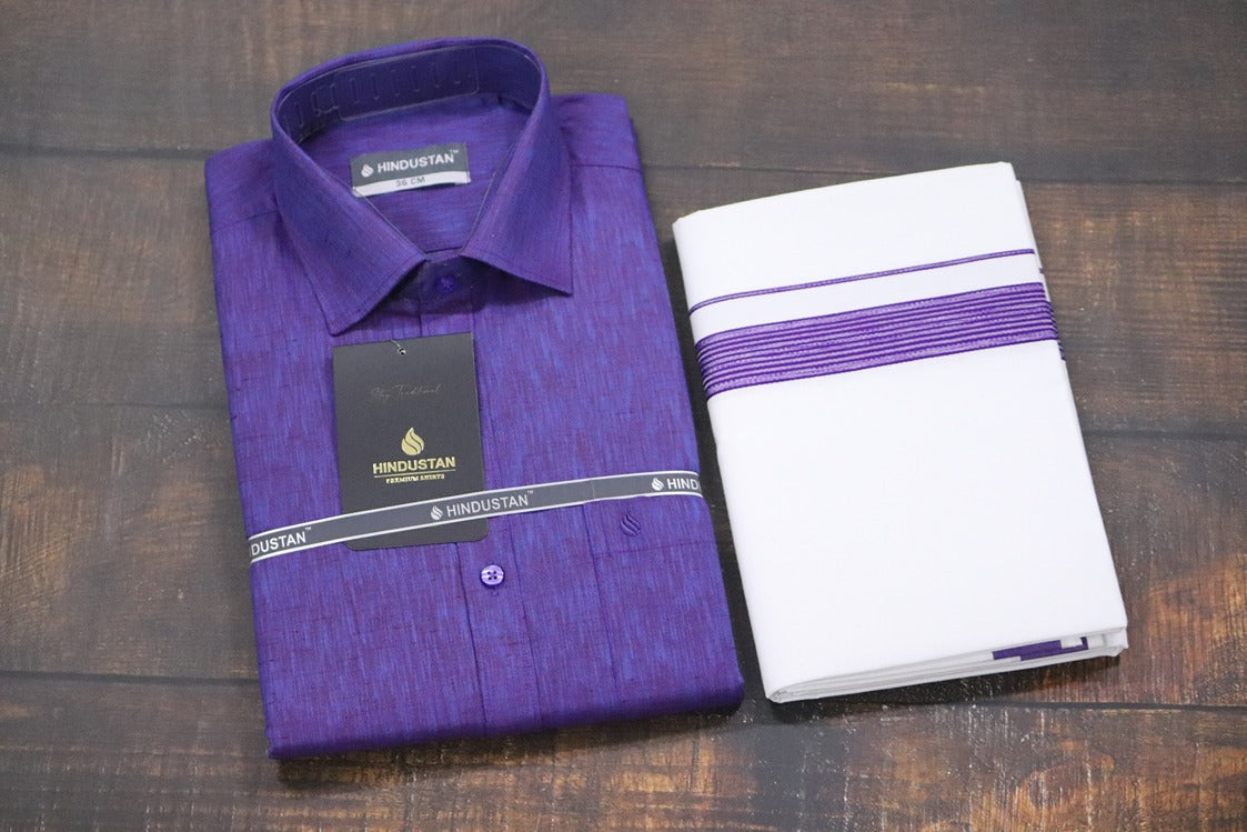 Matching Shirt & Dhoti Combo Set (Indigo Violet - S3)