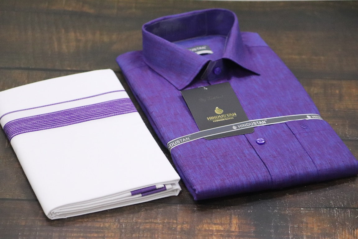 Matching Shirt & Dhoti Combo Set (Indigo Violet - S3)