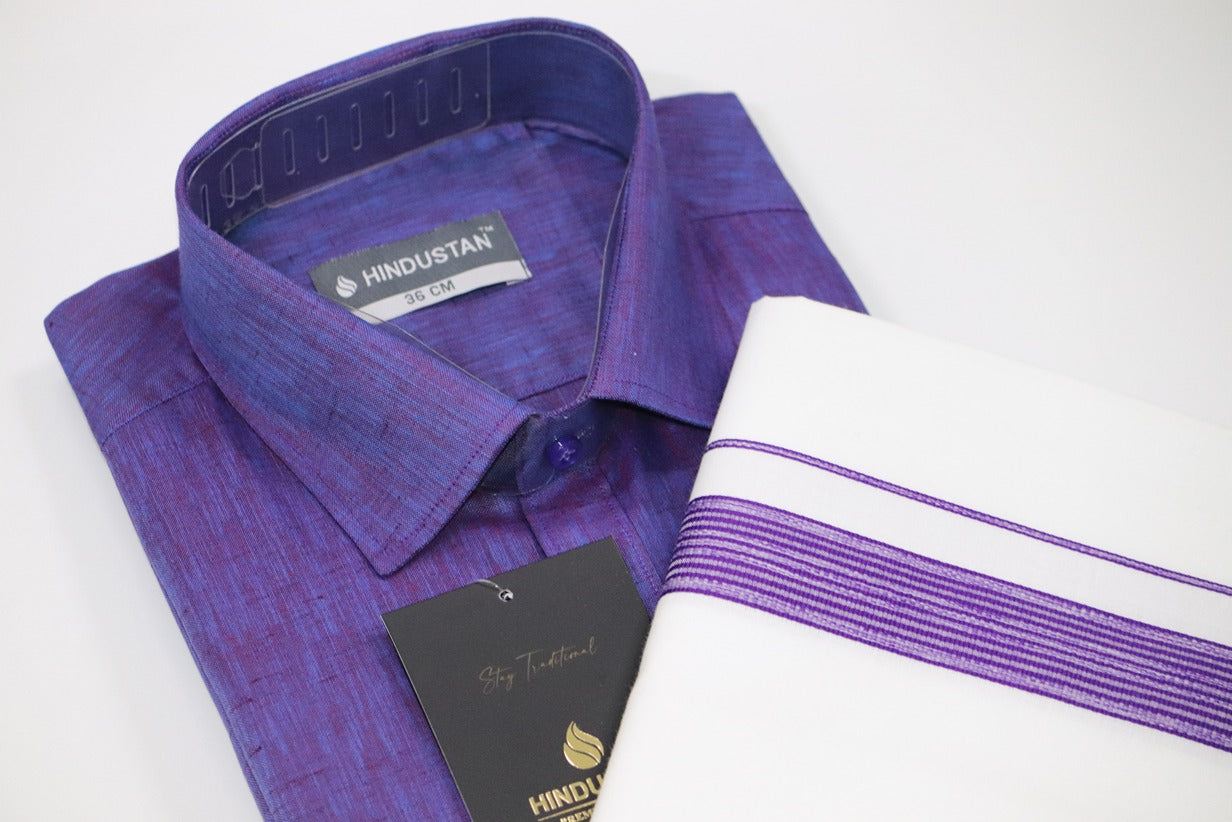 Matching Shirt & Dhoti Combo Set (Indigo Violet - S3)