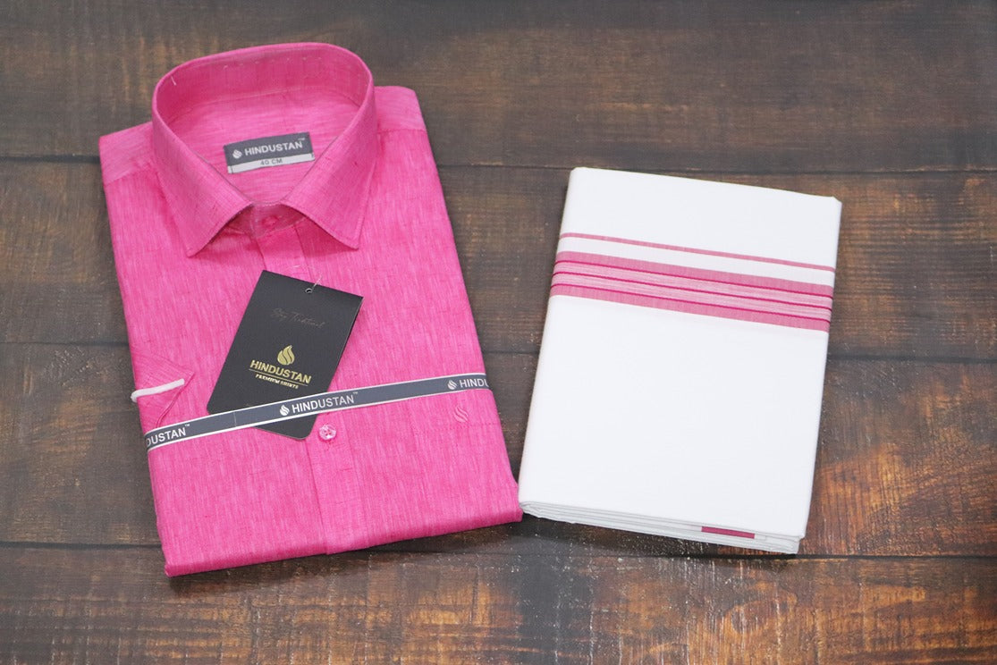 Matching Shirt & Dhoti Combo Set (Rosewood Pink - S2)