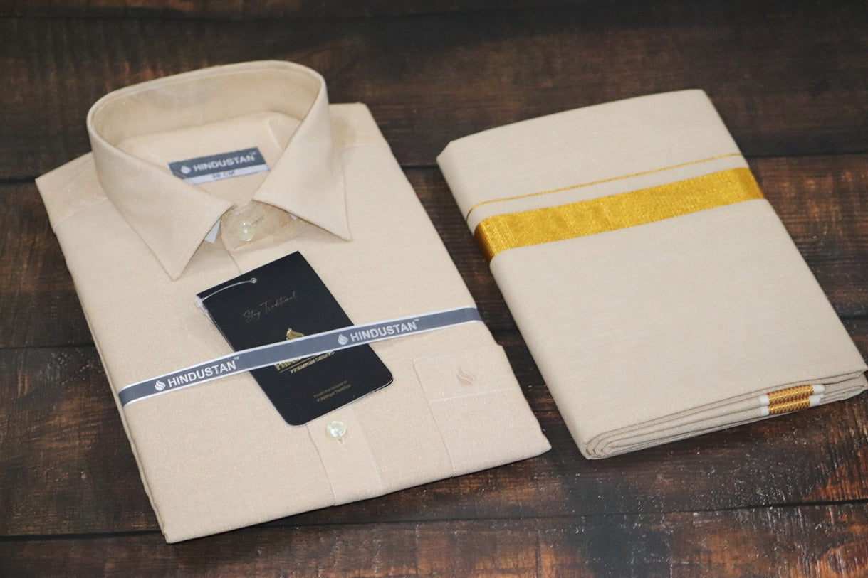 Tissue Gold Matching Shirt+Dhoti Set