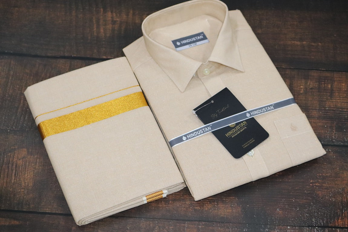 Tissue Gold Matching Shirt+Dhoti Set