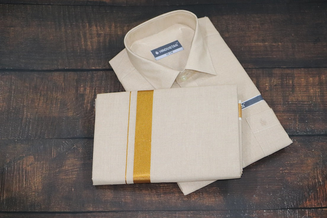 Tissue Gold Matching Shirt+Dhoti Set