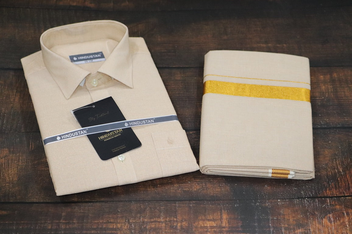 Tissue Gold Matching Shirt+Dhoti Set