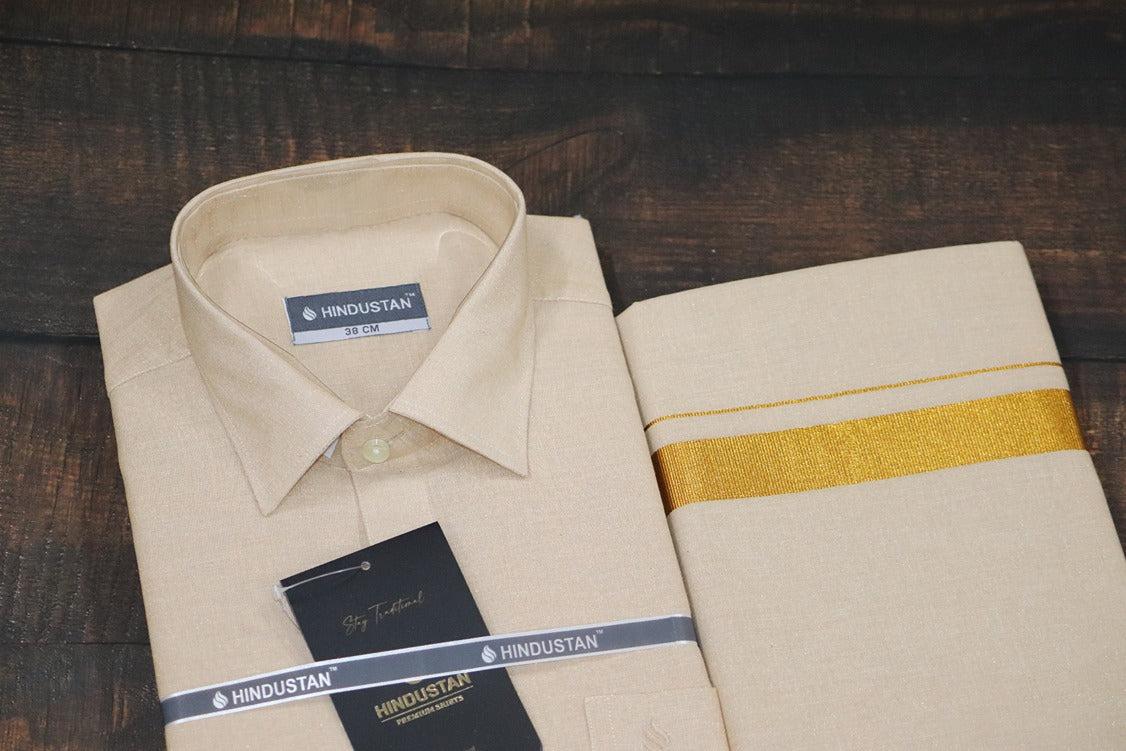 Tissue Gold Matching Shirt+Dhoti Set