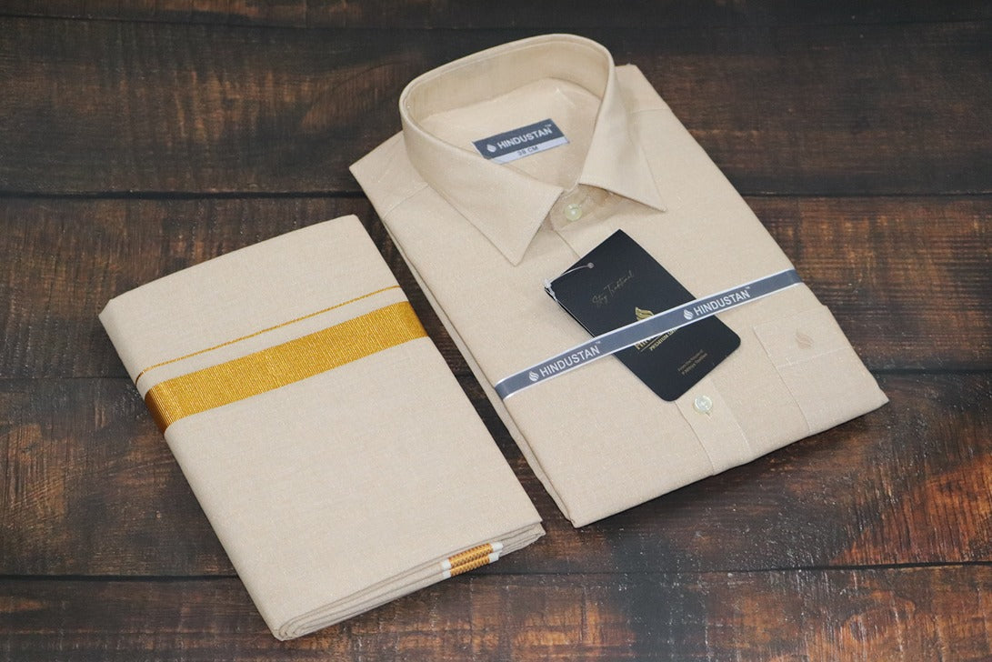 Tissue Gold Matching Shirt+Dhoti Set
