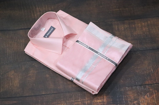 Artsilk Neon Pink Shirt + Dhoti with 50k Silver Border Set