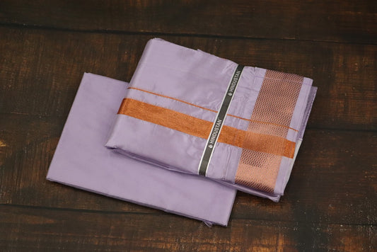 Artsilk Ultra Violet Shirt Material+ Dhoti with 100k Copper Border Set