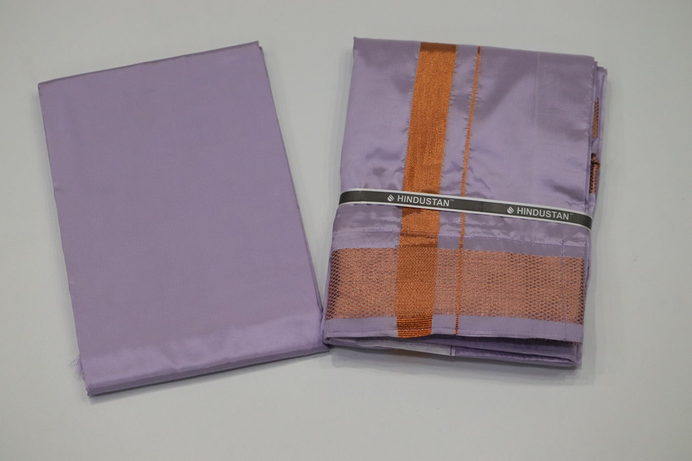 Artsilk Ultra Violet Shirt Material+ Dhoti with 100k Copper Border Set