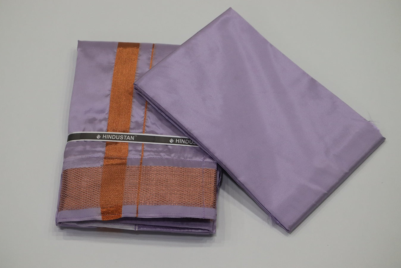 Artsilk Ultra Violet Shirt Material+ Dhoti with 100k Copper Border Set