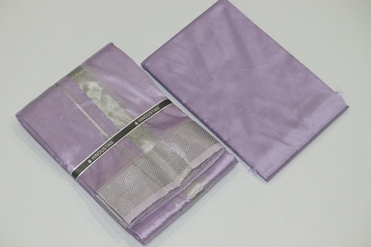 Artsilk Ultra Violet Shirt Material + Dhoti with 100k Silver Border Set