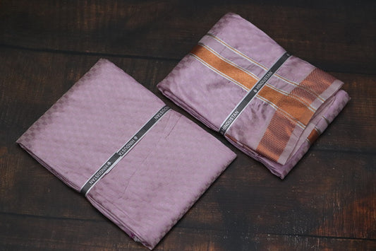 Artsilk Checked Design Neon Pink Set (Shirt Material+Dhoti) with 80k Copper Border