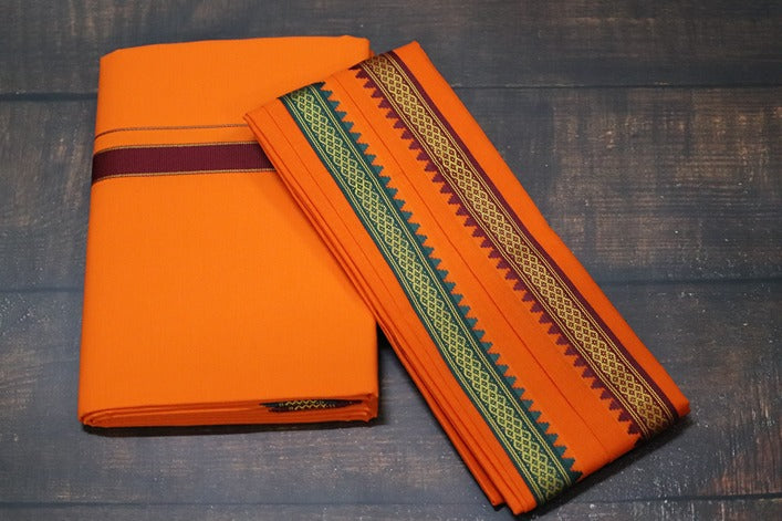 Thalapathy Orange Dhoti+Towel (Angavasthiram) Combo
