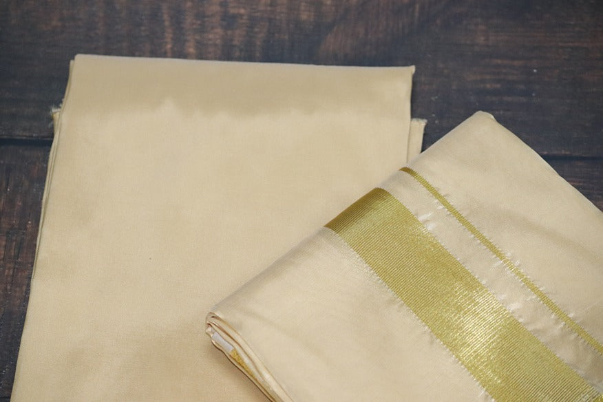 Artsilk Sandal Combo Set(Shirt Fabric+Dhoti) with Big Gold Border
