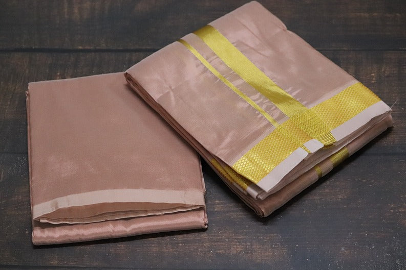 Artsilk 50k Copper Combo Set(Shirt Fabric+Dhoti) with Gold Border