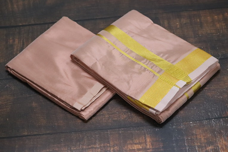 Artsilk 50k Copper Combo Set(Shirt Fabric+Dhoti) with Gold Border