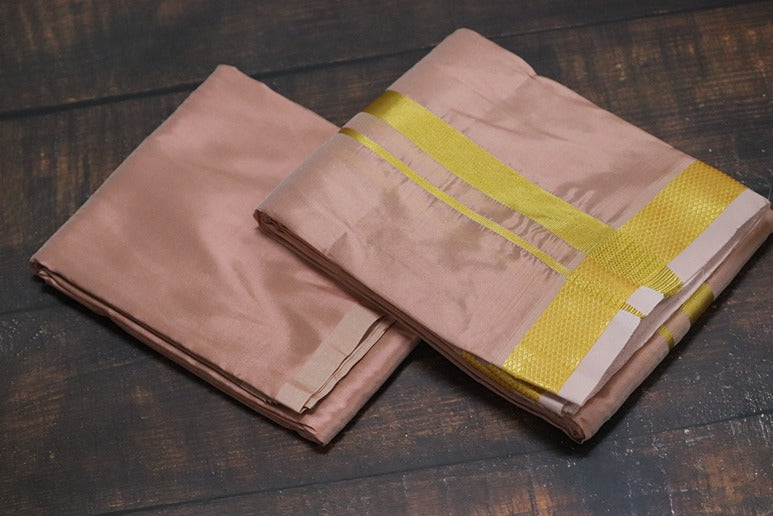 Artsilk 50k Copper Combo Set(Shirt Fabric+Dhoti) with Gold Border