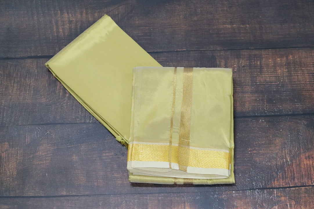 Artsilk Pure Gold Combo Set (Fabric+Dhoti) with Gold Border