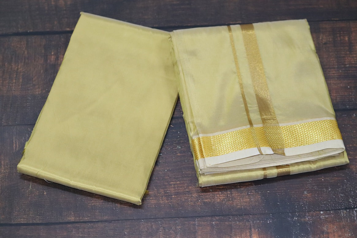 Artsilk Pure Gold Combo Set (Fabric+Dhoti) with Gold Border