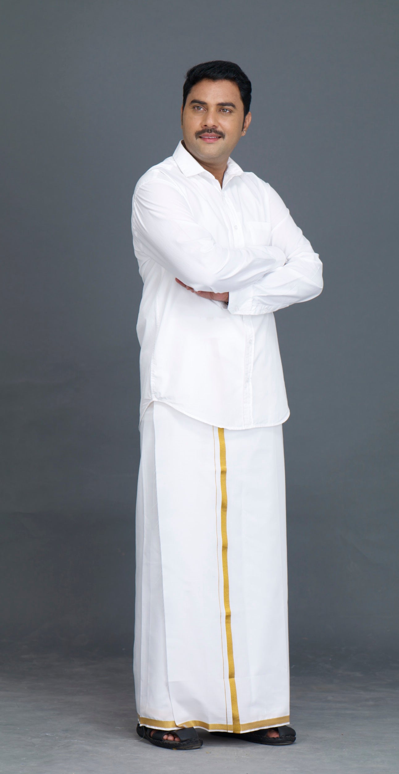 Jari 30k White Dhoti - (2mtr)