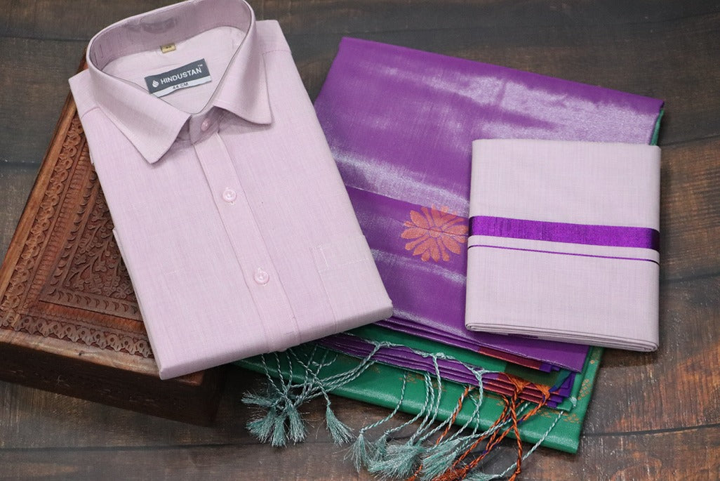 Raja Rani Tissue Dynamic Violet Matching Set & Saree Combo