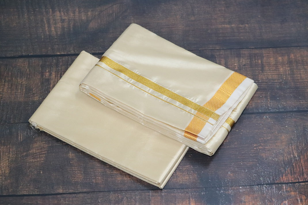 Artsilk Bright Gold Combo Set (Shirt Fabric+Dhoti) with 50k Gold Border