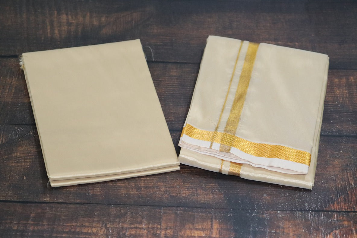 Artsilk Bright Gold Combo Set (Shirt Fabric+Dhoti) with 50k Gold Border